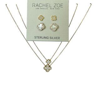 Rachel Zoe Gold Plated Sterling Silver Clover  Set Necklace & Earrings NWT